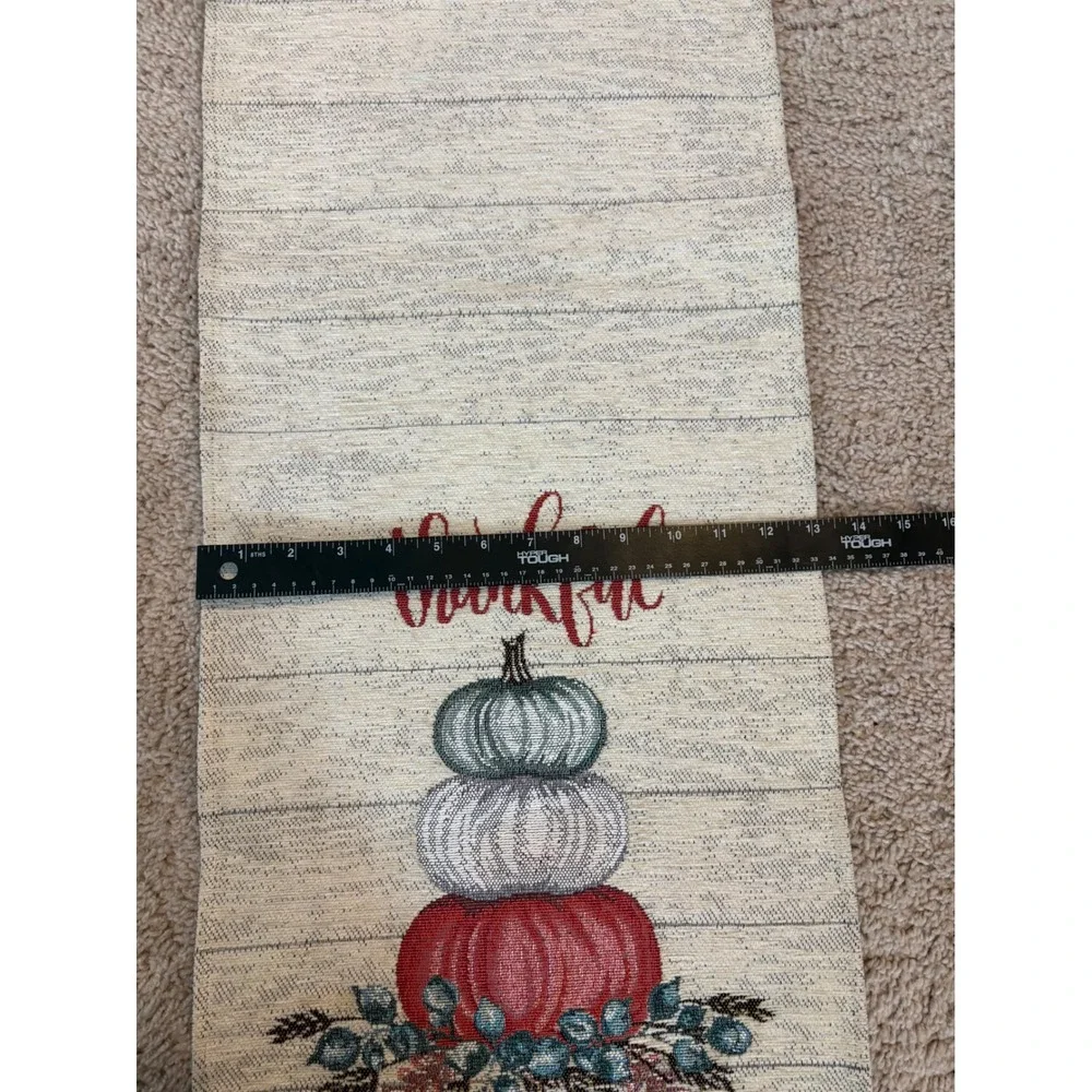Big Lots Thankful Pumpkin Woven Tapestry Table Runner 13x70 Fall Thanksgiving